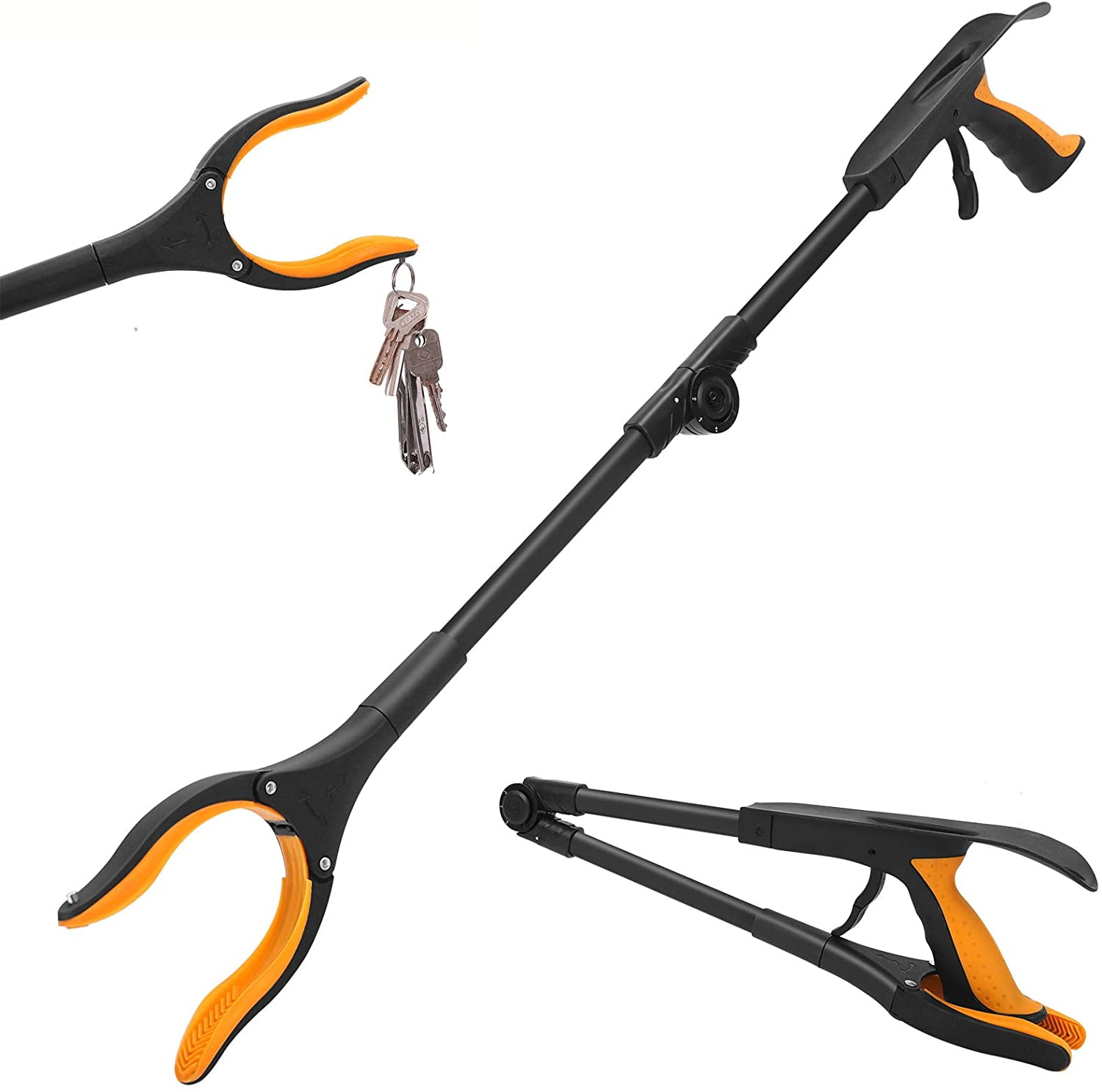 HTB reacher Grabber Tool, 90° Rotating Head, 32' Foldable Claw Grabber with Shoehorn, Reaching Assist Tool for Trash Pick up, Litter Picker, Arm Extension