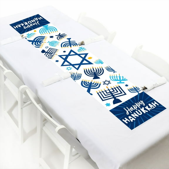 Big Dot of Happiness Hanukkah Menorah - Petite Chanukah Holiday Party Paper Table Runner - 12 x 60 inches