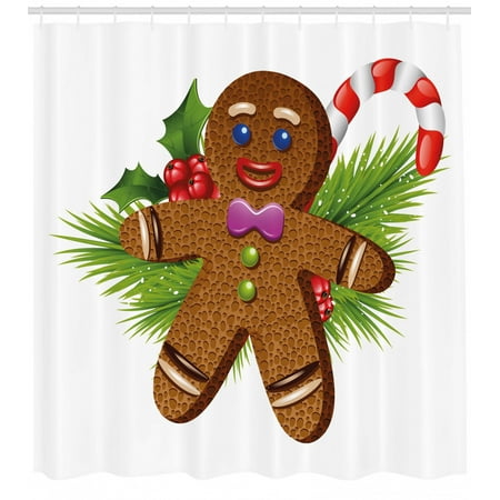 Gingerbread Man Shower Curtain Cute Tasty Pastry On Coniferous