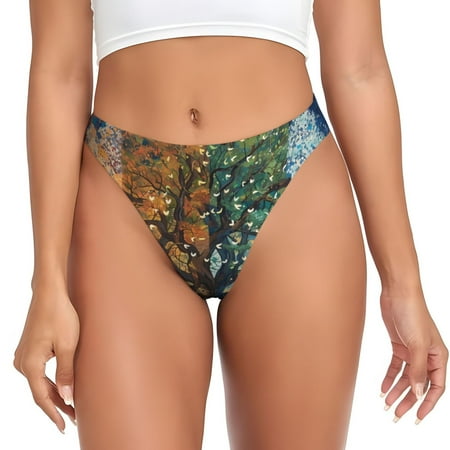 Qokaie Seasonal Tree Reflection Printed Women s Cotton Thong Underwear  Sexy Breathable Panties G-string-3X-Large