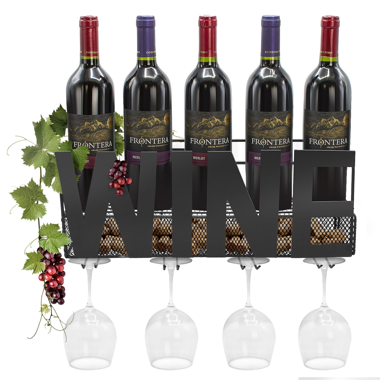 Sorbus Wine Bottle Stemware Glass Rack Cork Holder Wall Mounted Holds