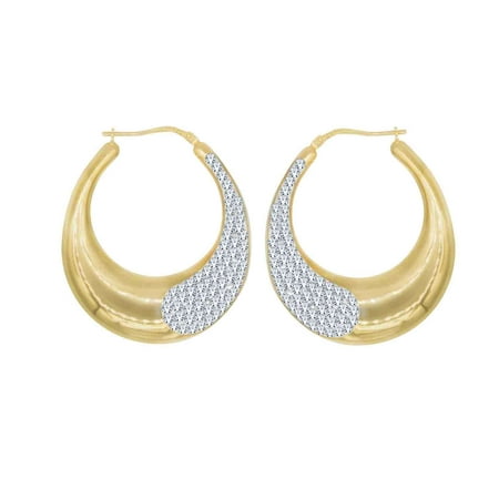 Brilliance Fine Jewelry 18k Gold-Plated Sterling Silver Crystal Puff Oval Hoop Earrings