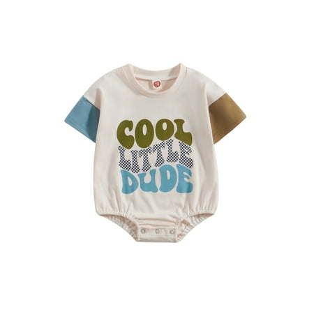 

NZNDSHD Baby Boys Summer Romper Fashion Short Sleeve Round Neck Letter Print Newborn Bodysuit
