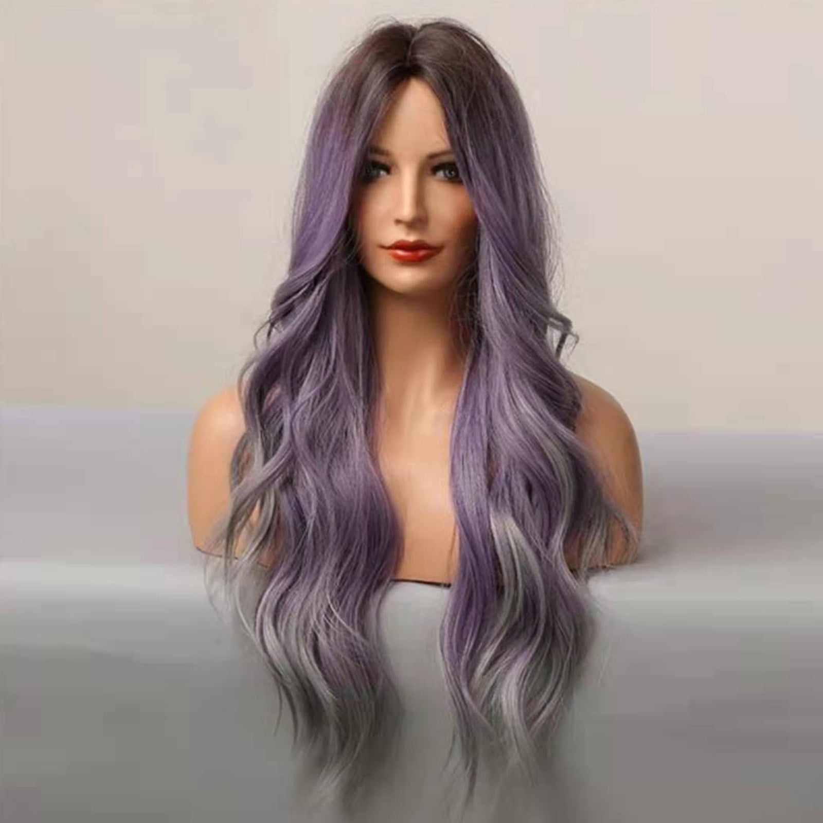YSGFHGJW Wigs for Black Women,Color Mixing Colors Long Roll Curly Hair Middle Score Wig Fashion Natural Wig High Temperature Wire 25.59in Long Wig For Women Daily Life,Purple