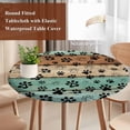 thumbnail image 4 of Teal Blue Brown Round Tablecloth, Fitted Table Cover with Elastic for 55"-60" Round Tables, Rustic Farmhouse Dog Paw Vintage Table Cloth Outdoor Indoor Dinning Party Waterproof Tablecloths, 4 of 7