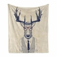 thumbnail image 1 of Hipster Soft Flannel Fleece Throw Blanket, Business Man Humanized Manly Deer Contemporary Art, Cozy Plush for Indoor and Outdoor Use, 70" x 90", Indigo Champagne, by Ambesonne, 1 of 5