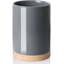 SWEEJAR Kitchen Utensil Holder with Wooden Bottom, 6.7" Ceramic Utensil Crock to Hold Spatulas for Cooking Countertop, Housewarming, Wedding, Birthday Gift (Gray)