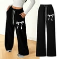 thumbnail image 2 of Ulitacool Girls Winter Pants Casual Loose Fit Bow Back Pocket Jogger Pants Straight Leg Athletic Sweatpants Teen Comfort Play Outfit High Waist Slacks Classic Lightweight Wear Black 8-9 Years, 2 of 8