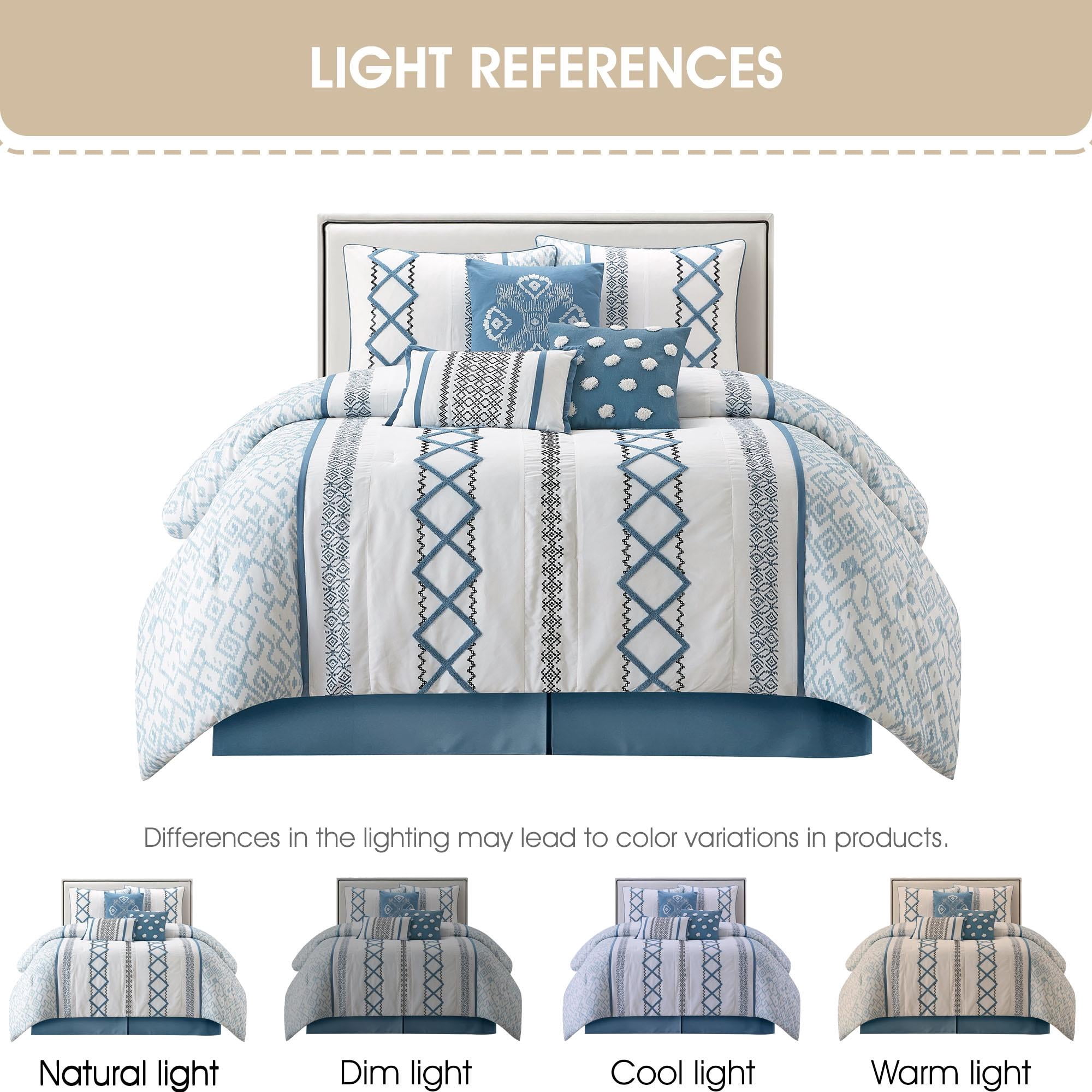 Nanshing Jamie 7 Piece Geometric Comforter Set, Blue, Queen