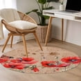 thumbnail image 5 of Area Rug 36in, Butterfly on Poppy Floral Floor Carpet Living Room Rug, Watercolor Red Flower on Vintage Texts Non-Slip Welcome Mat Indoor Rugs for Bedroom Dining Room, 5 of 9