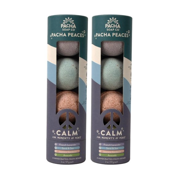 Bomba de baño de espuma Pacha SOAP, paquete de 2, nutritiva, hidratante, Pacha Peaces, calma, derivada naturalmente y hecha a mano en los EE. UU.