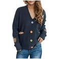 thumbnail image 2 of Jjayotai Women's Cozy Solid Cardigan with Colorful Buttons and Floral Embroidery Perfect Cardigans for WomenTrendy Navy M, 2 of 5