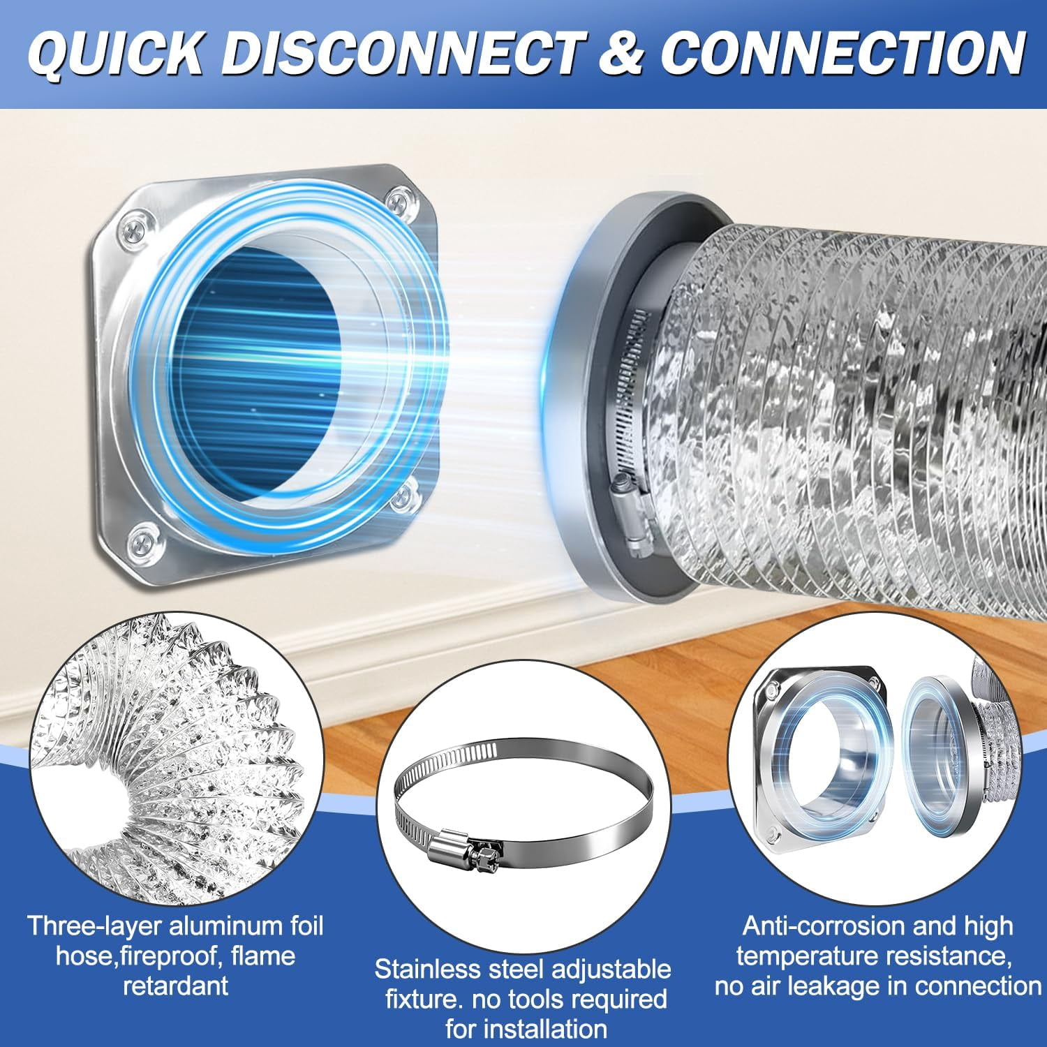 4 Inch Magnetic Dryer Vent Connector Kit Quick Connect Dryer Hose Coupling with Flexible Duct Clamps Dryer Vent Replacement Parts for Tight Spaces Easy Cleaning