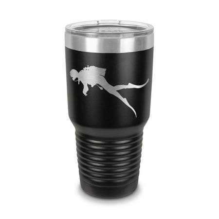 

Scuba Diver Tumbler 30 oz - Laser Engraved w/ Clear Lid - Stainless Steel - Vacuum Insulated - Double Walled - Travel Mug - dive diving - Black