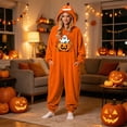 thumbnail image 5 of Halloween Pumpkin Hooded Onesie Adult Soft Hooded Onesie Flannel Pajama Sleepwear, Plush Matching Couples Jumpsuit for Fall Halloween Costume Loungewear, 5 of 8