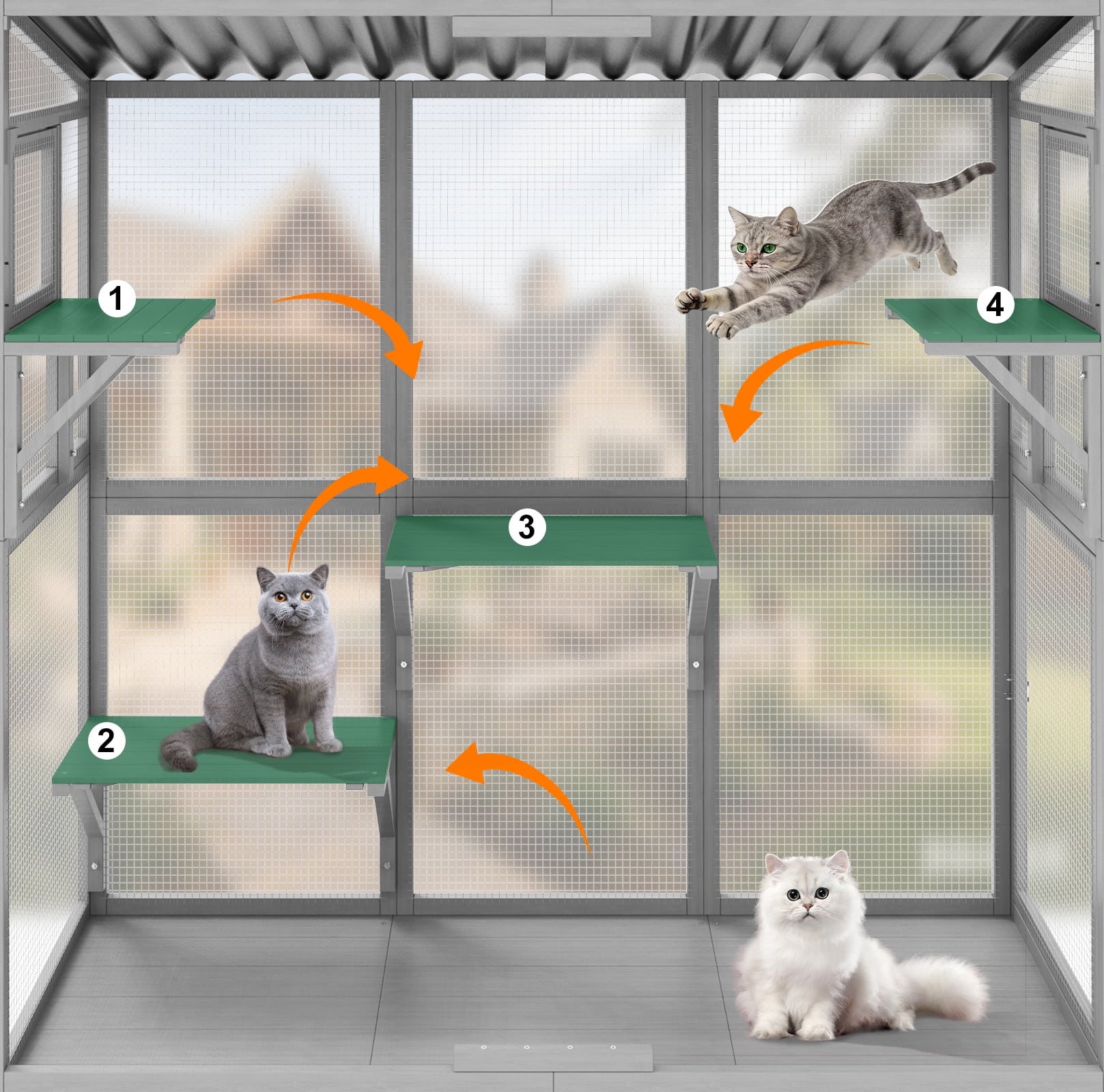 TIMHAKA Wooden Cat Window Box Enclosure w/ 4 Platforms for Multiple Indoor Cats