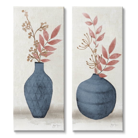 Ikebana Flower Vases Arrangement Botanical & Floral Graphic Art Gallery Wrapped Canvas Print Wall Art, Set of 2