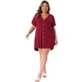 thumbnail image 3 of DARING DIVA Women's Plus Size Short Sleeve Soft Button Down Nightgown 2X Burgundy, 3 of 6