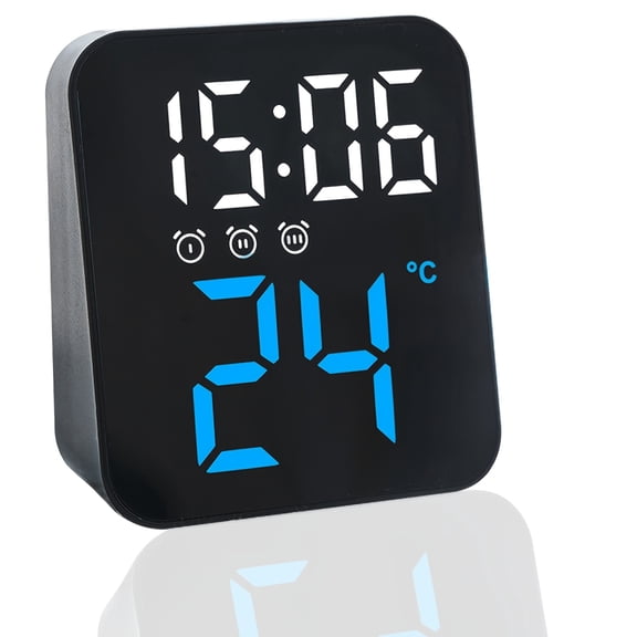 Little Digital Alarm Clocks Bedside with 3 Set Alarm Compact Size LED Clock with Temperature Display, Adjustable Brightness for Table Bedroom Office Home Travel Camping(Adapter/Battery Not Included)