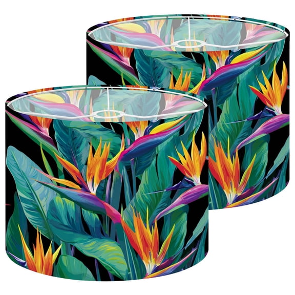 Beach Lampshades 2 Pack Seamless tropical strelitzia 13"x13"x10" Light Shade for Table Lamps Floor Lamps Drum Lamp Shades Lampshade Replacement Easy Assembly