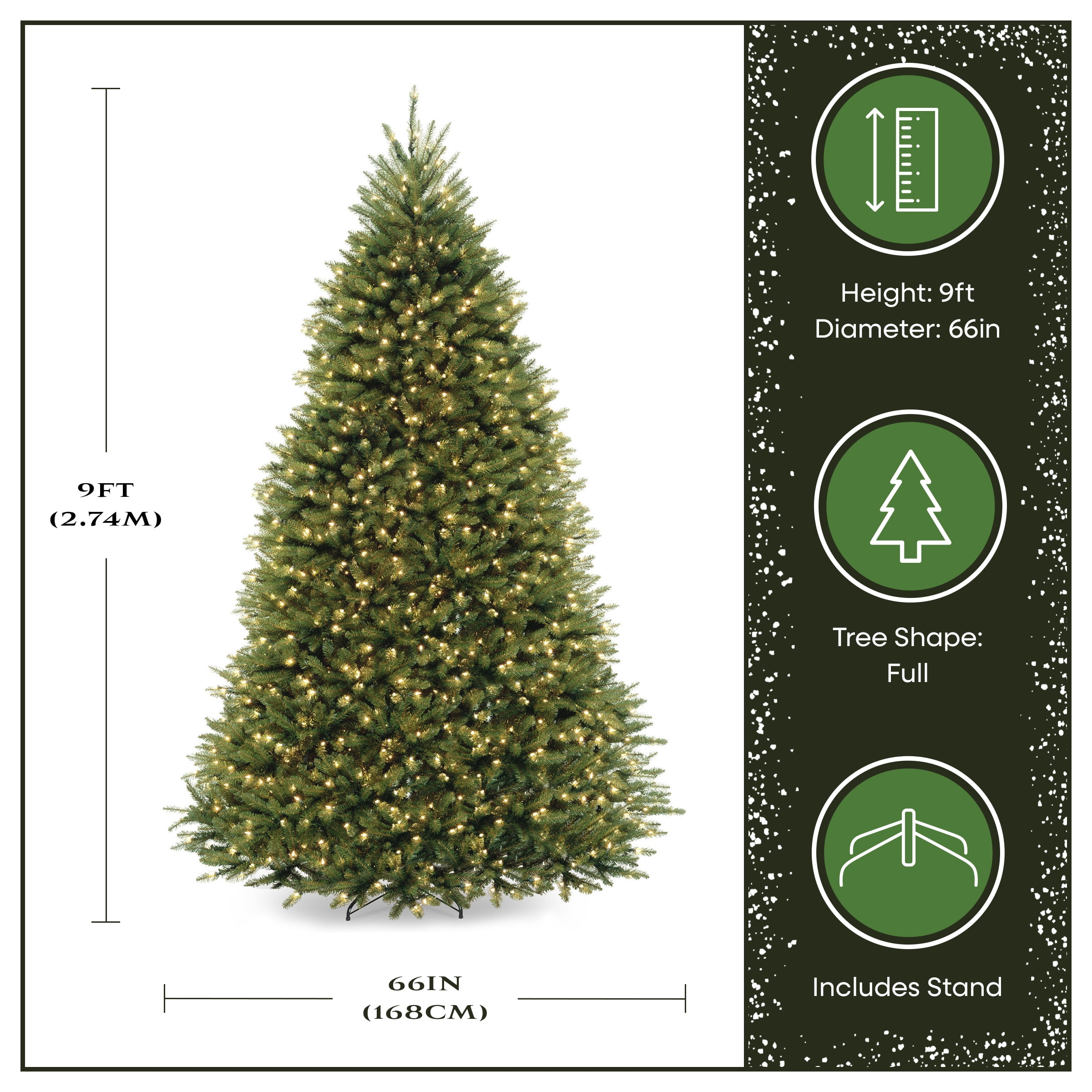 National Tree Company 9 ft Pre-Lit Dunhill Fir Artificial Christmas Tree, 900 LED Lights, 4,029 Tips, PowerConnect, Foot Pedal, 10 Light Functions, Includes Stand, Green