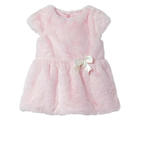Infant Girls Pink Faux Fur Holiday Christmas Baby Dress With Bow 12M