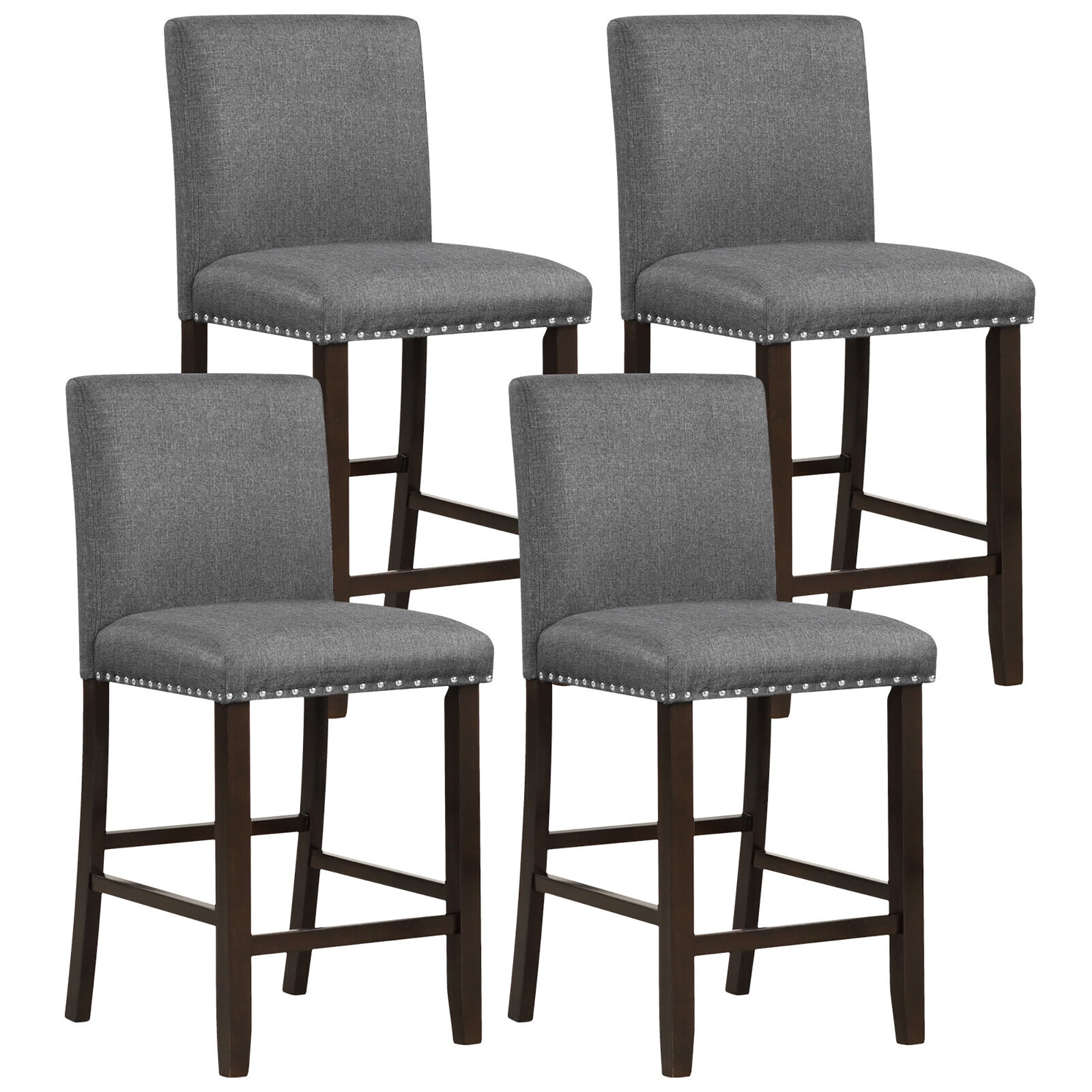 Gymax Set of 4 Bar Stools Linen Fabric Counter Height Chairs for ...