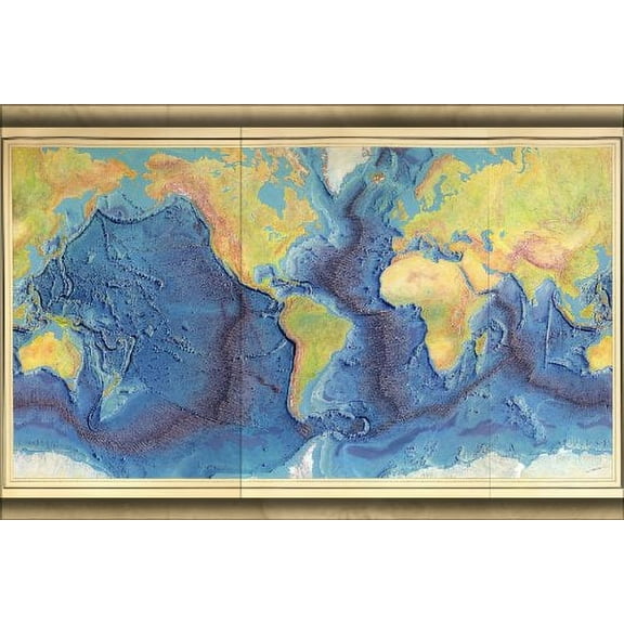 24x36 Poster; Heezen-Tharp World Ocean Floor Map By Berann 1977; Antique Reprint