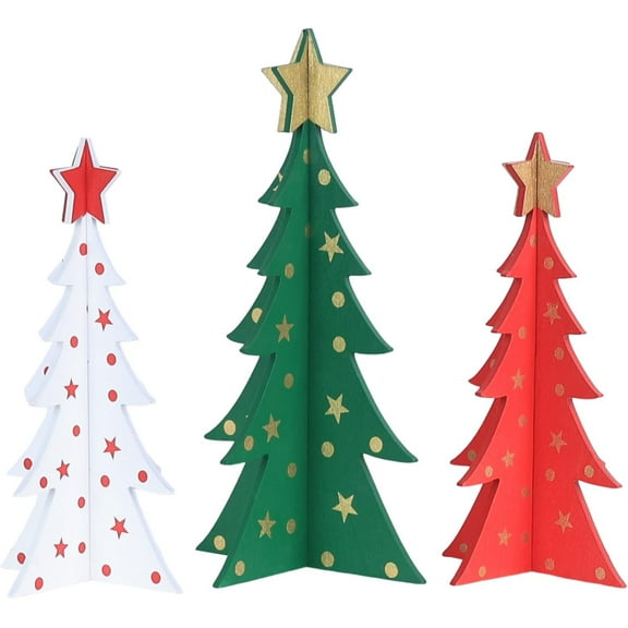 Christmas Decorations Indoor, 3 PCS 11 Inches Large Size Wood Christmas Trees for Centerpiece Table Decor, Wooden Xmas Tree for Winter Decor, Home, Tabletop, Mantel, Shelf, Gifts