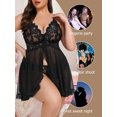 thumbnail image 3 of LapaPlus Plus Size Sleepwear Sets for Womens XL-5XL Lace Slit Hem Chemise Nightdress with Panty, 3 of 5