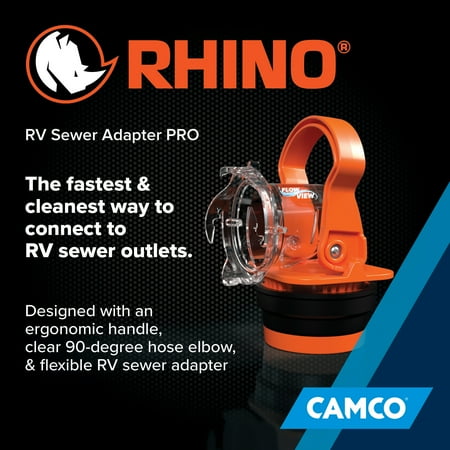 Camco Rhino RV Sewer Hose Elbow with Drain Lock Adapter for Camping, 1 Pack - Orange (39730)
