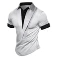 thumbnail image 1 of Camiseta de Solapa de Color Sólido de Moda Casual de Manga Corta, Cuello Redondo Manga Corta Superior para Hombres, Poliéster de Lavado a Mano, 1 of 5