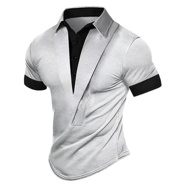 Blusa y camisa de manga corta con cuello vuelto para hombre, camiseta informal de moda de color liso con solapa, camiseta de manga corta con cuello redondo, blusa para hombre