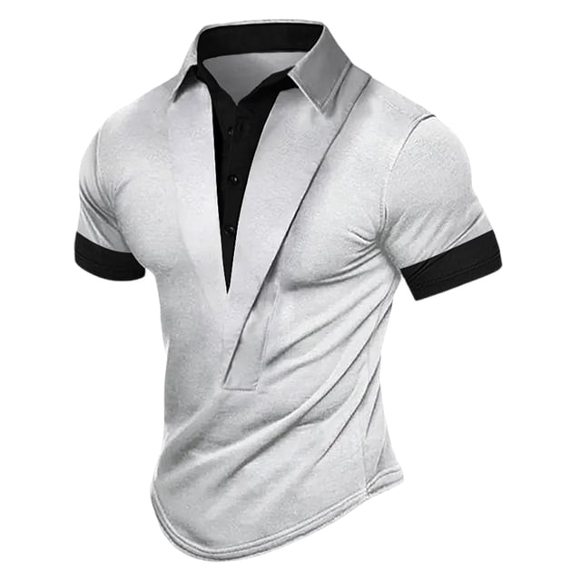 Camiseta de Solapa de Color Sólido de Moda Casual de Manga Corta, Cuello Redondo Manga Corta Superior para Hombres, Poliéster de Lavado a Mano