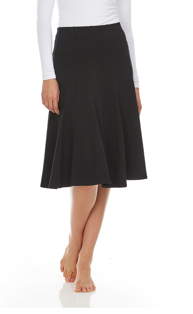 Cotton Panel Midi Skirt for Women Below Knee 27 inch Length Pleated Skirt with Elastic Waist 95