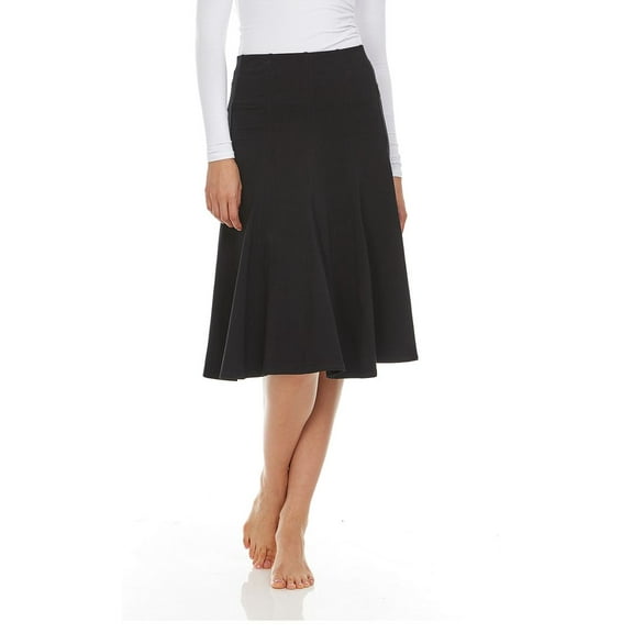 Cotton Panel Midi Skirt for Women Below Knee 27 inch Length Pleated Skirt with Elastic Waist- 95% Cotton Fit and Flare Skirt- High Waist Flowy Skirt for Work, Office, Business, Church Black x large