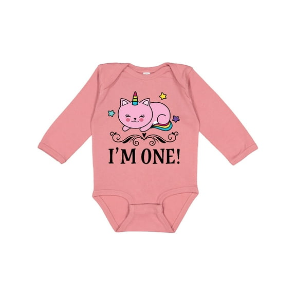 Inktastic First Birthday Unicorn Cat Girls Girls Long Sleeve Baby Bodysuit
