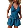 thumbnail image 4 of GEWSEY Womens Romper Swimsuits Summer Beach One Piece Swimwear Sexy Deep V Tummy Control Bathing Suits Fit Romper (Navy, XL), 4 of 7