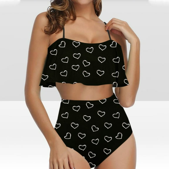 Njoeus High Waist Tankinis Ruffle Swimsuits For Women Tummys Control Swimsuits For Women Plus Size Two-Piece Swimsuit Swimwear Shorts Womens Swimsuits On Clearances