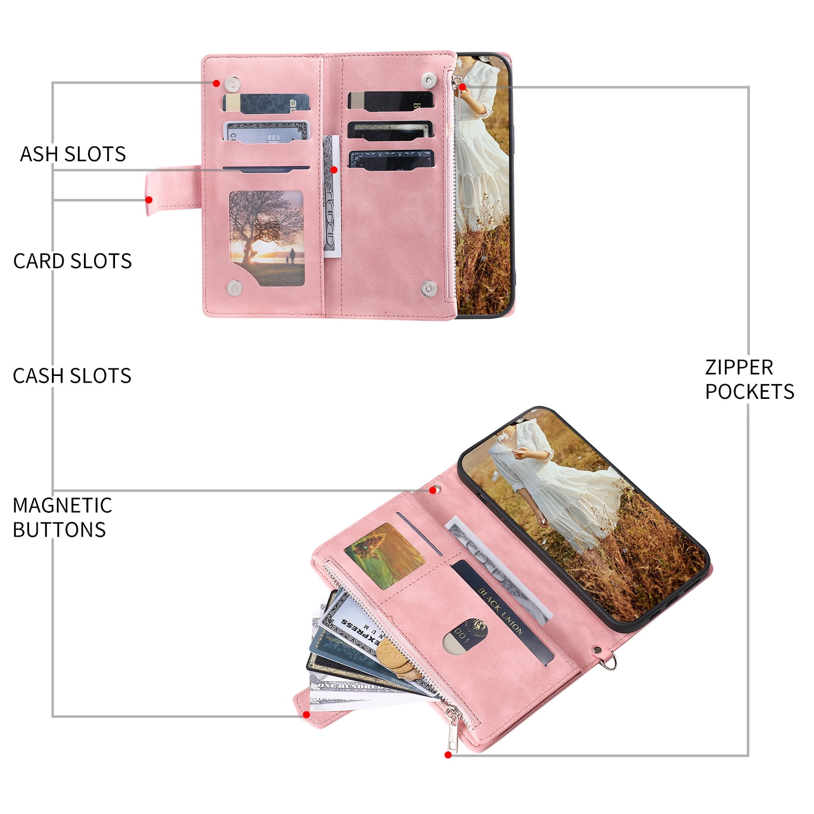 Wallet Case for Samsung Galaxy A12 5G (6.5 Inch) with Kickstand Card Slots Wrist Strap Case, Magnetic Shockproof Flip Phone Cover for Samsung Galaxy A12 5G,Rosegold