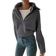thumbnail image 3 of Womens Quarter Zip Pullover V Neck Collar Long Sleeve Ribbed Knit Loose Casual Winter Fall Sweater Gray XL, 3 of 9