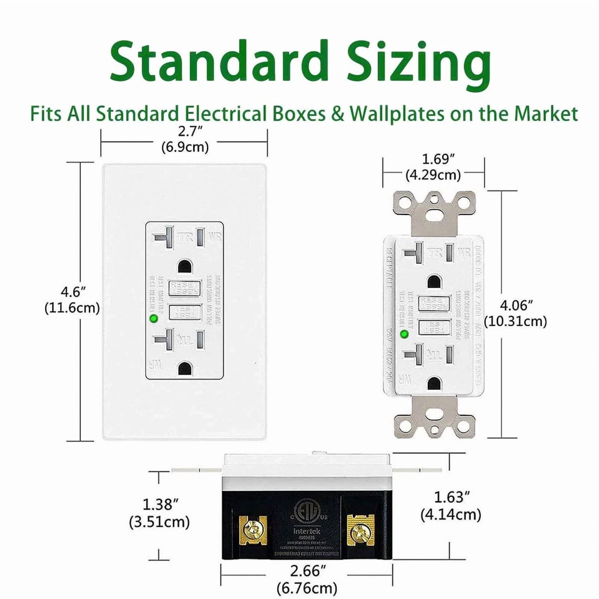 FLINT- 1Pk 20 Amp Gfi Gfci Receptacle Tr Wr W/ Plate Wall Outlet Socket Dual Plugs Home