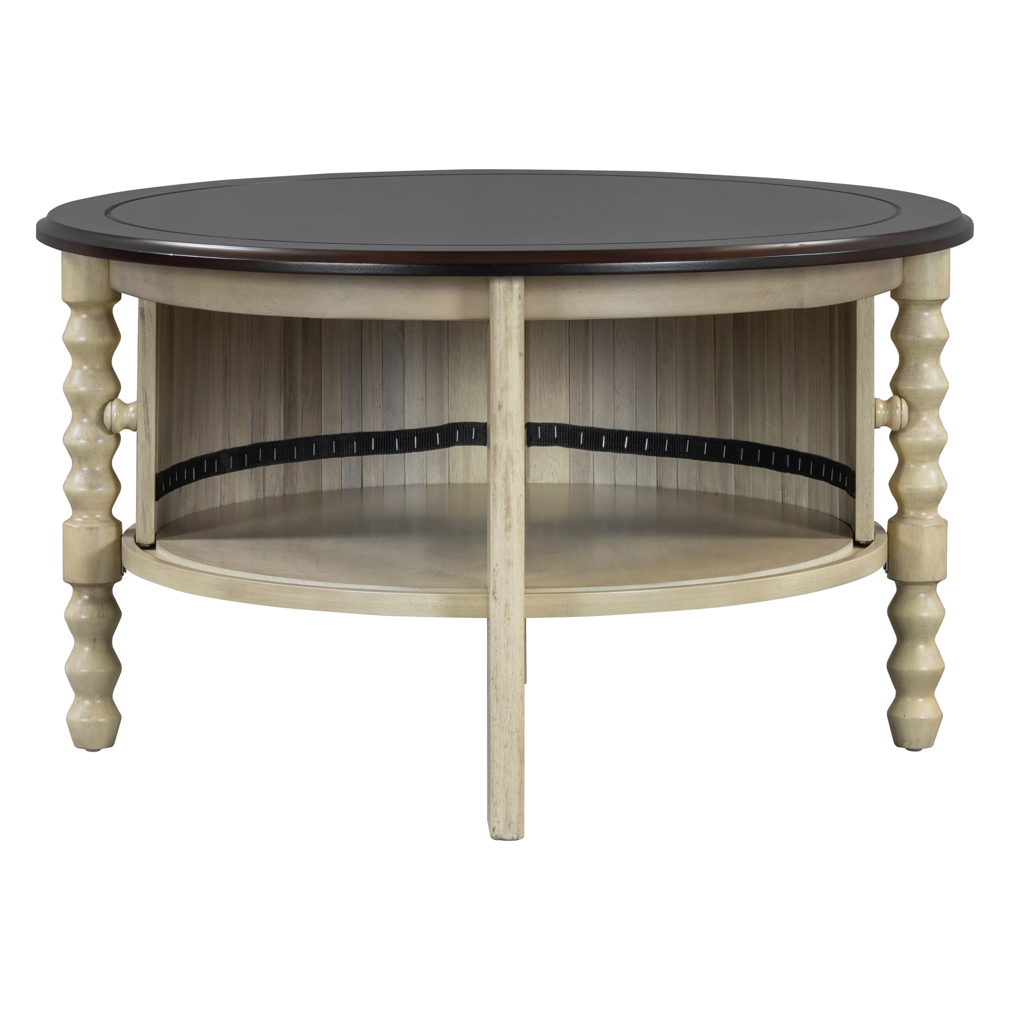 Vintage Round Coffee Table with Sliding Door, Antique Accent Table for Small Space Bedroom Living Room