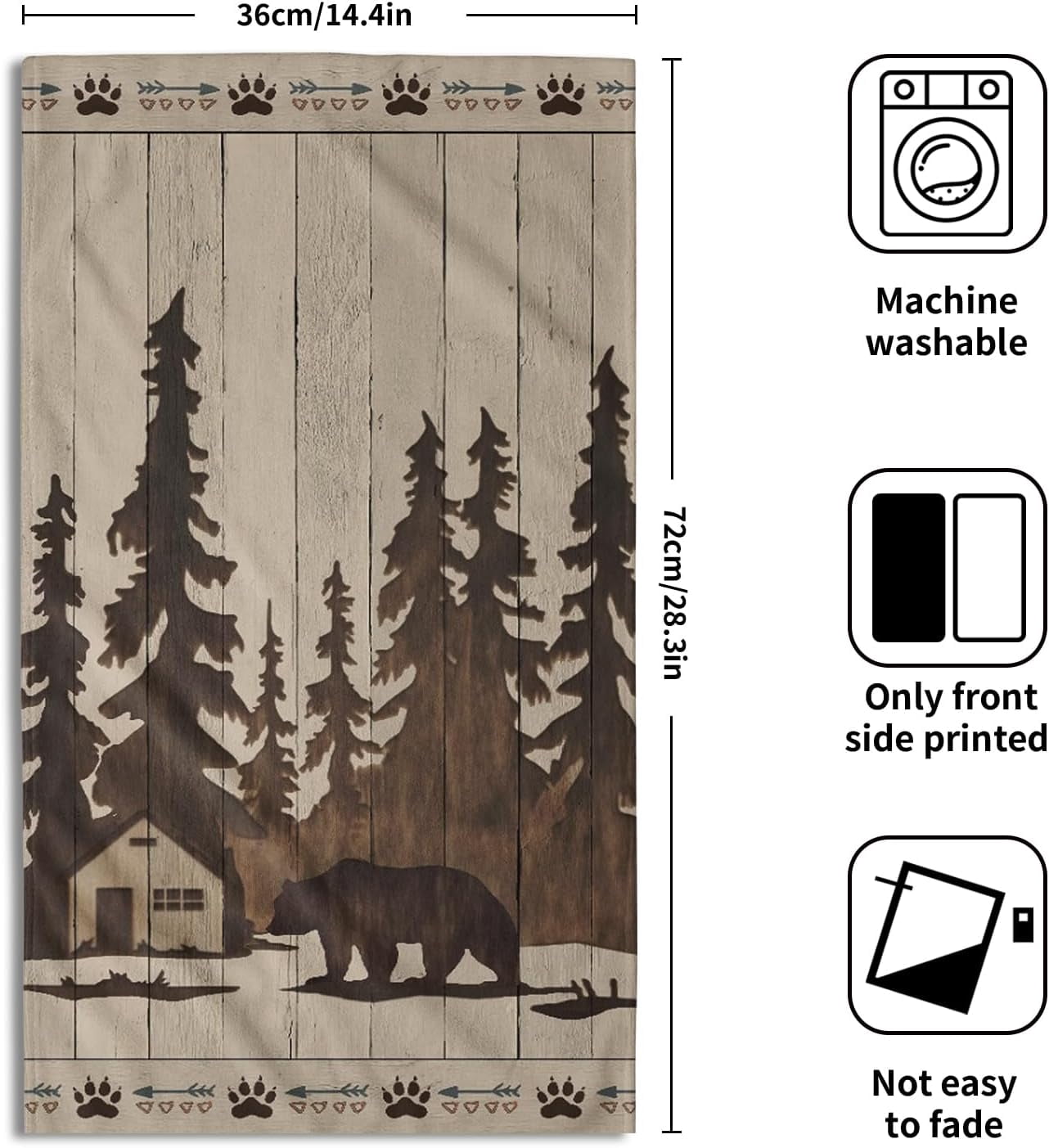 Brown Bear Hand Towels Forest Cabin Bath Fingertip Towels Set of 2 Soft Guest Face Towel Bathroom Decoration Thin Kitchen Tea Dish Towels