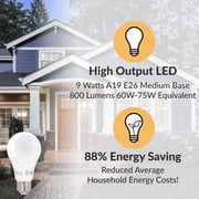 Simba Lighting LED A19 ETL Listed 9W 60W-75W Equivalent Bulbs 120V E26 Base 5000K Daylight 4-Pack