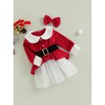 thumbnail image 3 of Toddler Baby Girl Christmas Dress Santa Claus Dress Red Velvet Long Sleeve Tulle Princess Dress with Headband Outfit, 3 of 9