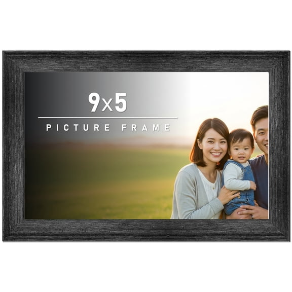 9x5 Frame Black Rustic Barnwood Solid Wood Picture Frame | 1.5 Inch Moulding Width | Includes UV
