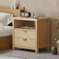 thumbnail image 5 of Satifur Nightstand with Rattan Style Finish & Charging Station, 2-Drawer Bedside Table with Open Shelf, for Bedroom Living Room, Natural Oak, 5 of 7