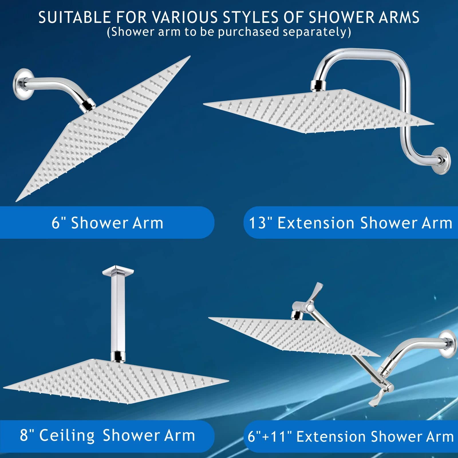 Rain Shower Head - High Flow Large Rainfall Heads Made Of Stainless Steel Waterfall Bathroom Square Showerhead Ceiling Or Wall Mount (12" Chrome)