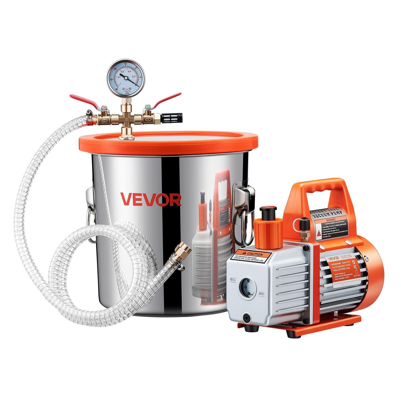 3.5 CFM Single Stage Vacuum Pump 3 Gallon Stainless Steel Degassing Chamber Kit